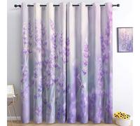 Lavender Floral Blackout Curtains with Eyelet Top, Purple Flower 3D Print Thermal Insulated Window Drapes, Room Darkening Panels for Bedroom Living Room Nursery, W 66" x L 72" (2 Panels)