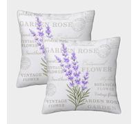 Lavender Floral Design-Vintage Botanical Illustration Style Pillow Covers 2 Pack Cozy Pillowcase Art Cushion Covers Zippered Decor Couch Living Room 50x50cm
