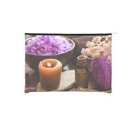 Lavender Flower and Spa Salt Makeup Pouch Toiletries Bag Portable Unisex Zipper Travel Cosmetic Bags Waterproof Cosmetic Bags Paper Reusable Cosmetic Bag 16.5 Cm X 22.5 Cm