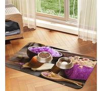 Lavender Flower And Spa Salt Print Pet Feeding Mat For Dogs & Cats Absorbent Waterproof Dog Food Mat Non-Slip Pet Bowl Placemat Quick Dry Floor Protector Leather Tablecloth