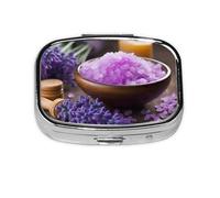 Lavender Flower and Spa Salt Printed Square Pill Organizer with 2 Compartments, Portable Mini Pill Box Pill Case for Medicine, Vitamin, Fish Oil, Supplements