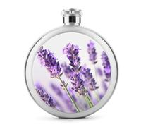 Lavender Flower Hip Flask for Travel, Round Stainless Steel Flasks for Men Women, Portable Alcohol Bottle for Camping, Leakproof Flask Flagon for Activitie, 5 Oz