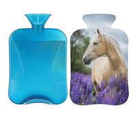 Lavender Flower Horse Hot Water Bottle with Fluffy Cover 2L Large Capacity Horse Bottle Water Bag for Cosy Nights Relief Pain Back Neck and Shoulders