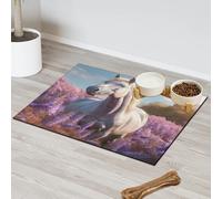 Lavender Flower Horse Pet Feeding Mat for Cat Dog Water Bowl Food Mats Pet Feeding Mats Absorbent Nti-Slip Contain Spills Protects Floors Placemat 43.1 x 76.2 cm