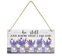Lavender Flower Jars Wooden Plaque,Psalm 46:10 Bible Verse Wall Art,Be Still And Know That I Am God Farmhouse Wooden Plaque Decor Office Decor Sign Rustic Home Decoration 5X10 inch