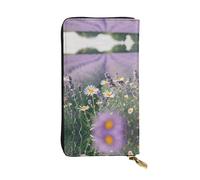 Lavender flower Leather Wallets for Women Man, Wallets Large Billfold with 12 Card Slots,Wallet Passport wallet, Lavender And Daisies, One Size