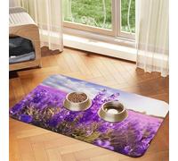 Lavender Flower Pet Feeding Mat 40x60cm, Absorbent Dog Mat for Food and Water Bowl, PU Leather Cat Food Mat Waterproof Dog Bowl Mats Quick Dry Pet Placemats-No Stains