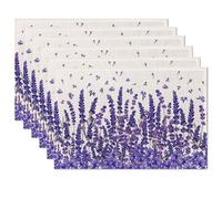 Lavender Flower Placemats Set of 6,Table Mats Non-Slip Heat Resistant Washable Placemat for Party Kitchen Dining Table Decoration Indoor Outdoor