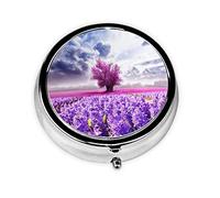 Lavender Flower Print Pill Box for Pocket Round Pill Box 3 Compartment Decorative Portable Travel Pill Holder Tablet Vitamin Organizer Mini Pill Case(2pcs)