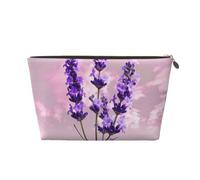 Lavender Flower Printed Travel Cosmetic Bags with Gold Zipper Makeup Organizer Cosmetic Case Toiletry Bag for Women Mom Girls