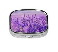 Lavender Flower Purple Landscape Scenery,Meta Pill Box 2 Compartment Medicine Case,Portable Organizer,Rectangle Meta Portable Organizer Pill Box 243 Compartment Medicine Case