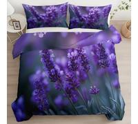 Lavender Flower Sea 3D Print Duvet Cover Set 3 Pieces 260 x 220 cm Ultra Soft Microfiber Comfy Quilt Covers Bedding Set Reversible with Zipper Closure for Kids Teens Adults, Super King, Purple