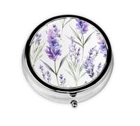 Lavender Flower Small Pill Box 3 Compartment Portable Pill Box for Purse Pocket Purple Floral Mini Medicine Organiser for Daily Vitamin Fish Oil Storage