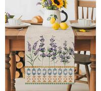 Lavender Flower Table Runner 18x72 Inches Long Purple Floral Boho Beige Style Cotton Linen Table Runner Burlap Style for Dinner Table Party Decor Tabletop Decorations