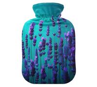 Lavender Flower Teal Blue Hot Water Bottle with Velvet Cover Hot Water Bag for Hot and Cold Compress