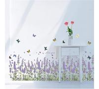 Lavender Flower Wall Corner Decals Butterfly Grass Baseboard Skirting Line Wall