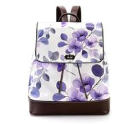 Lavender Flowers and Eucalyptus Branches Mini Faux Leather Backpack Purse, Women Ladies Rucksack Handbag School Bag
