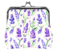 Lavender Flowers Leaves Beige Personalized Leather Coin Pouch for Women Cute Buckle Kiss Lock Girls Small Change Purse, Lavender Flowers Leaves Beige, Classic