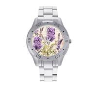 Lavender Flowers Musical Notes Watches for Men Business Dress Watch Analog Quartz Wristwatch Stainless Steel Band