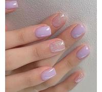 Lavender French Floral Press On Nails Reusable Fake Nails For Sensitive Skin & Special Occasions Artificial Nail