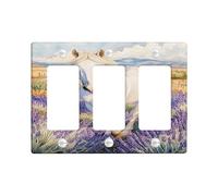 Lavender Horse Light Switch Cover Plates/Outlet Covers, White Horse and Violet Flowers for Wall Decor, Thermoplastic Wall Plates, Standard Size 3 Gang Wall Plate