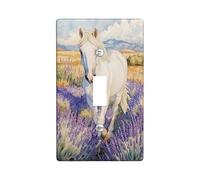 Lavender Horse Light Switch Cover Plates/Outlet Covers, White Horse and Violet Flowers for Wall Decor, Thermoplastic Wall Plates, Standard Size Single Toggle