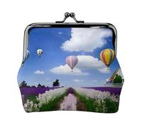 Lavender Hot Air Balloon Women's Leather Kiss Lock Pouch – Stylish Small Zipper-Free Wallet for Coins, Cards, Makeup & Essentials – Compact & Lightweight Design for Daily Use, Travel & Gifting