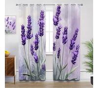 Lavender Kitchen Curtains for Windows - Purple Flower Bloom Botanical Pastoral Blackout Eyelet Curtain 54 Drop, Short Curtains for Bedroom, W46 X D54, 2 Panels Drapes Home Decor