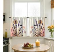 Lavender Kitchen Curtains, Modern Minimalistic Circle Line Spring Violet Patterned Curtains for Laundry Room Sink Area Hallway Apartment Window Decor 24x26 Inch