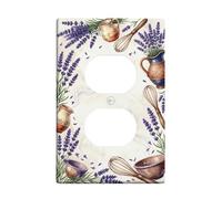 Lavender Kitchen Duplex Outlet Covers Wall Plate, Rustic Vintage Whisk Pottery Spring Violet Plastic Standard Size Face Plates for Electrical Outlets for Home Living Room New Apartment Decor