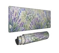 Lavender Large Mouse Pad, Floral Watercolor Chrysanthemum Bluebell Spring Violet Rubber Non Slip XL Stitched Edge Mousemat Decor for Home Office Work Gaming Desk 16x36 Inch