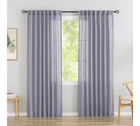 Lavender Light Purple Linen Back Tab Sheer Curtains 84 Inches Long 2 Panels Set for Bedroom - Modern Farmhouse Hooks Belt Pleated Semi Privacy Drapes Rod Pocket Light Filtering Window Curtains