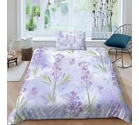 Lavender - Lilac Watercolor Flowers 2pcs Bedding Set for Kids Teens Adults Breathable 3D Comforter Set Ultra Soft Quilt Set with Zipper Closure Room Decor, Easy Care Durable Single（135x200cm）