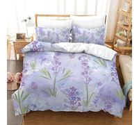 Lavender - Lilac Watercolor Flowers Comforter Set Full Size for Teens Boys Girls 3Pcs Ultra Soft Bedding with Zipper Closure 3D Quilt Set Duvet Cover Set Breathable Room Decor Single(140x200cm)
