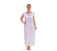 (Lavender, M) Malay Women Sleeveless Nightwear Floral Print 100% Cotton Long Nightdress M to XXXL