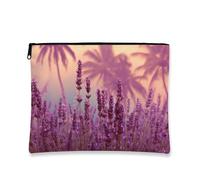 Lavender Makeup Bag, Violet Floral Botanical Cosmetic Travel Pouch for Women, Portable Small Canvas Zipper Organizer, Spring Festival Gift Toiletry Bag, Violet, 7x9 Inch, Lavender