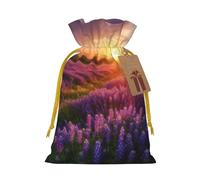 Lavender Meadow at Sunset Christmas Gift Bags Drawstring Bags with Tags Christmas Gift Bags with Yellow Christmas Ribbon Reusable Gift Bag Cloth Gift Bags for