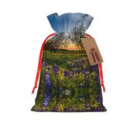Lavender Meadow At Sunset Spring Christmas Canvas Gift Bag With Drawstring,Reusable Personalizedgift Bag