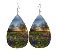 Lavender Meadow At Sunset Spring Earrings For Women Leather Dangle Lightweight Teardrop Earrings Jewelry For Women