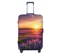 Lavender Meadow at Sunset Spring Luggage Covers for Suitcase Elastic Suitcase Cover Protector Dustproof Anti-Scratch Thicken Travel Luggage Cover Washable Baggage Covers Fit 18-32 Inch Luggage, Black