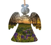 Lavender Meadow at Sunset Spring Printed Angel Shape Xmas Ornaments 1 Pcs, Christmas wooden pendant Hanging for Xmas Tree Home Indoor Outdoor Decor