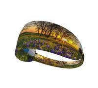 Lavender Meadow at Sunset Spring Printed Athletic Head Wrap, Non Slip Hair Band, Keeps Sweat Out of Eyes for Yoga Gym Workout