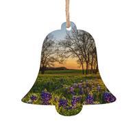 Lavender Meadow at Sunset Spring Printed Bell Shape Xmas Ornaments 1 Pcs, Christmas wooden pendant Hanging for Xmas Tree Home Indoor Outdoor Decor
