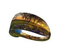 Lavender Meadow at Sunset Spring Printed sports sweatband suitable for running, cycling, fitness and yoga, moisture wicking headband