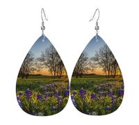 Lavender Meadow At Sunset Spring Teardrop Leather Earrings Ladies Print Pendant With Hook Fashion Vintage Party Daily Wear