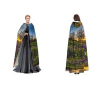 (Lavender Meadow At Sunset Spring) Unisex Hooded Cloak Cape Robe Cosplay Halloween Christmas Fancy Dress Costumes For Adults
