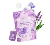 Lavender Moisturizing Compressed Towel, Disposable Mini Tablets Cotton Coin Tissue, Water Activated Rejuvenating Towels for Travel, Camping, Gym, Home Portable Hand Wipe (Pack of 25)