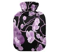 Lavender Orchid Flowers Black Cute hot Water Bottle with Soft Cover, 2L Warm Compress for Hand Feet Warmer, Arthritis, Bolsa para cólicos menstruales