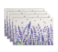 Lavender Placemats Set of 4 Purple Flower Butterfly Linen Fabric Table Mats Seasonal Spring Summer Rustic Floral Placemat Farmhouse Decorative Washable Place Mats for Home Kitchen Dining Table