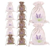 Lavender Pouch, Empty Bag - Small Lavender Fabric Bags Embroidered 12 Pieces Drawstring Bags Empty - Linen Lavender Bag Holder Drawer Freshener Packaging Bags for Dried